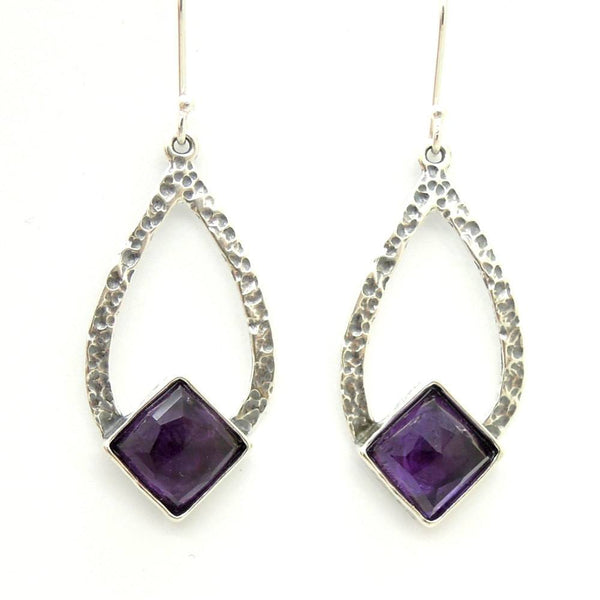 Earrings - Drop Shaped Sterling Silver Earrings With Amethyst