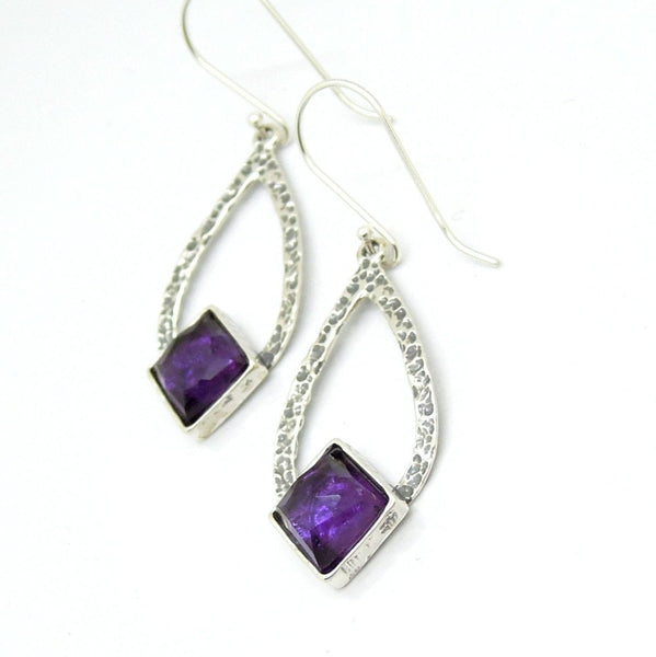 Earrings - Drop Shaped Sterling Silver Earrings With Amethyst