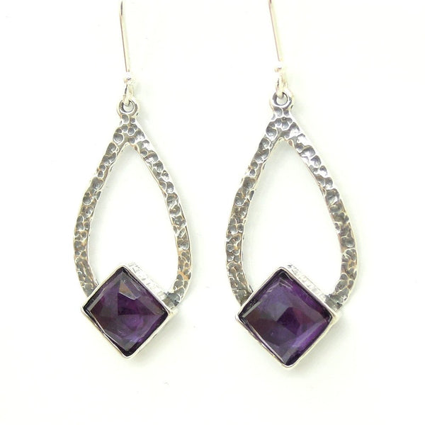 Earrings - Drop Shaped Sterling Silver Earrings With Amethyst