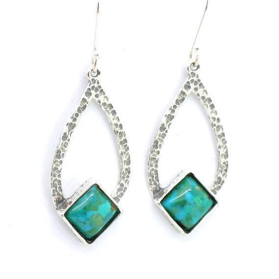 Earrings - Drop Shaped Sterling Silver Earrings With Turquoise
