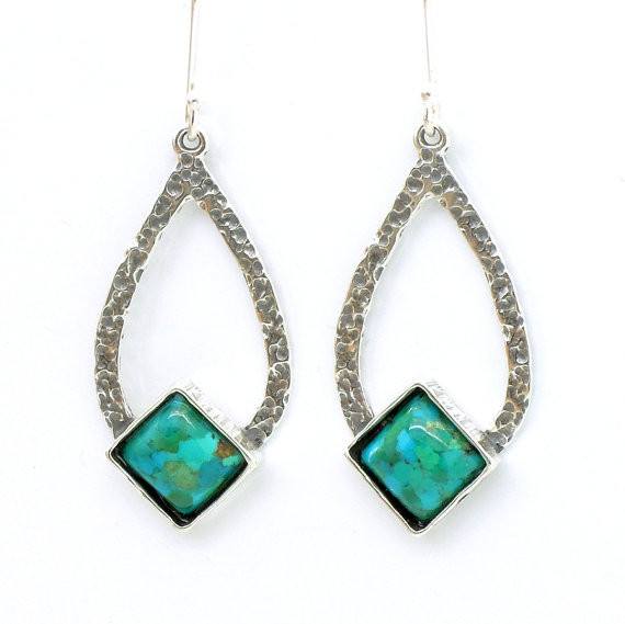 Earrings - Drop Shaped Sterling Silver Earrings With Turquoise