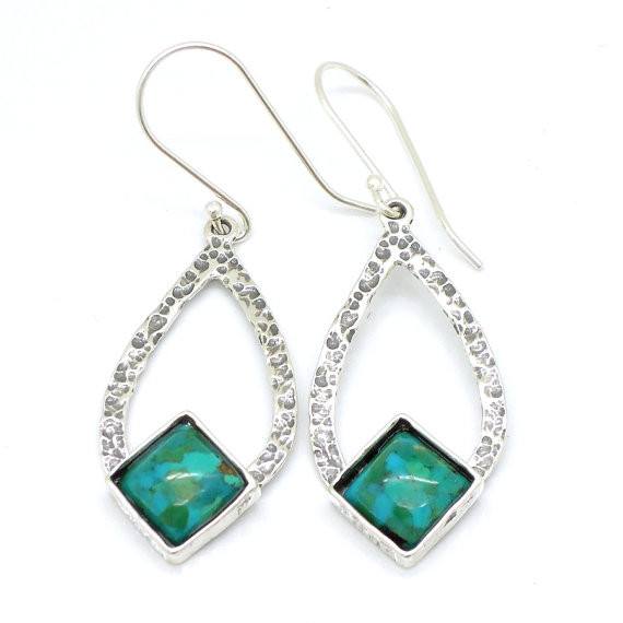 Earrings - Drop Shaped Sterling Silver Earrings With Turquoise