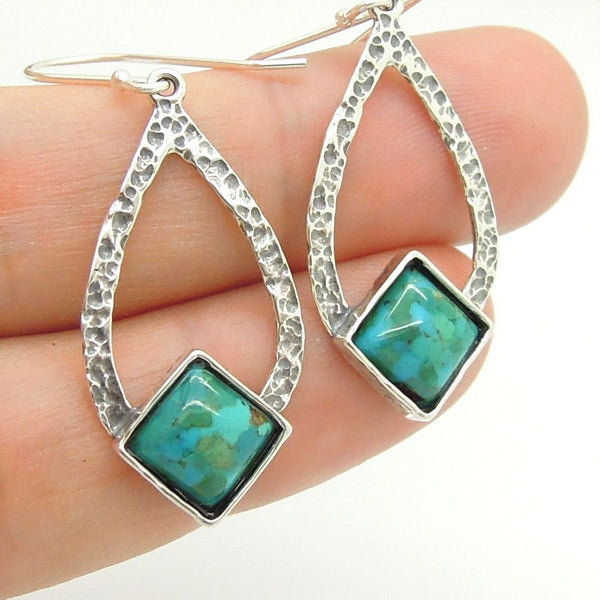 Earrings - Drop Shaped Sterling Silver Earrings With Turquoise