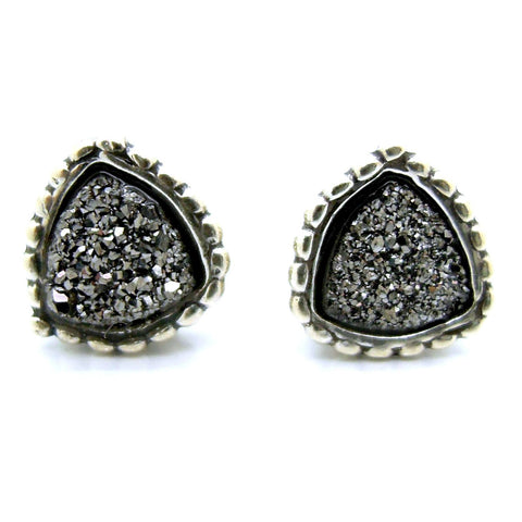 Earrings - Druzy Stud Earrings Set In Sterling Silver, Triangle Shape