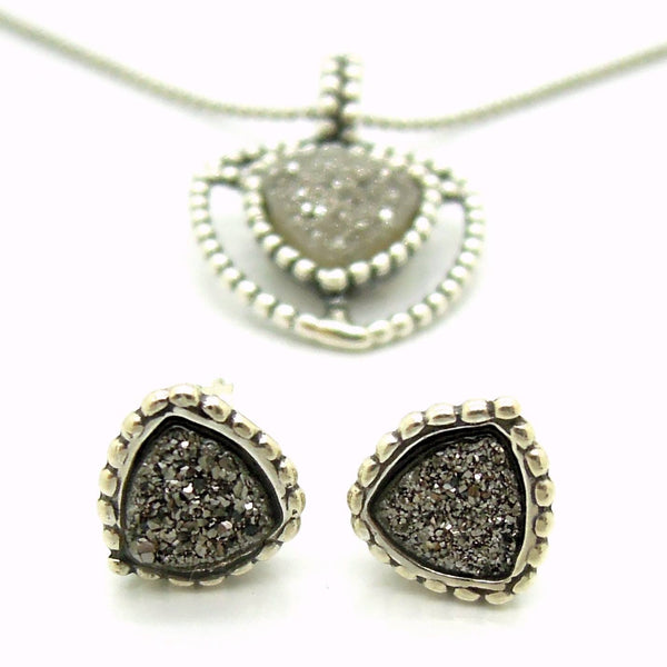 Earrings - Druzy Stud Earrings Set In Sterling Silver, Triangle Shape