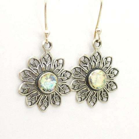 Earrings - Flower Shaped Roman Glass Earrings