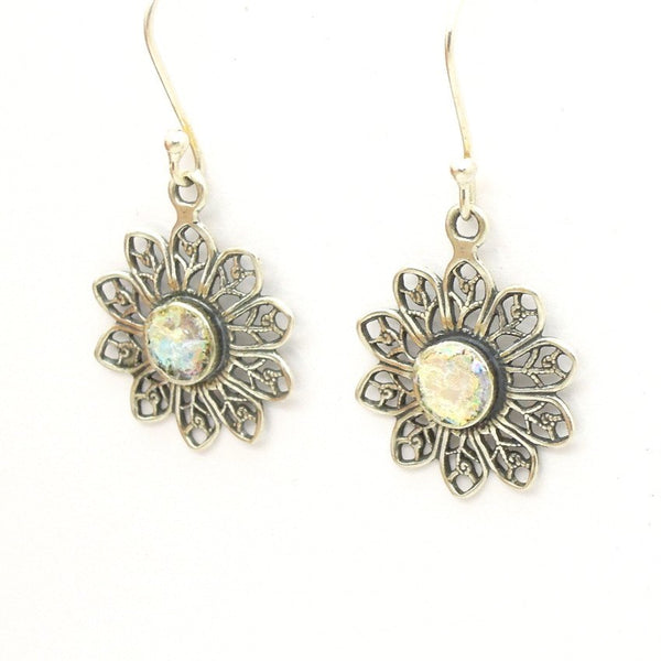 Earrings - Flower Shaped Roman Glass Earrings