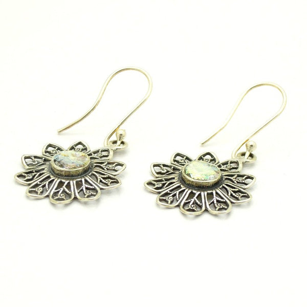 Earrings - Flower Shaped Roman Glass Earrings