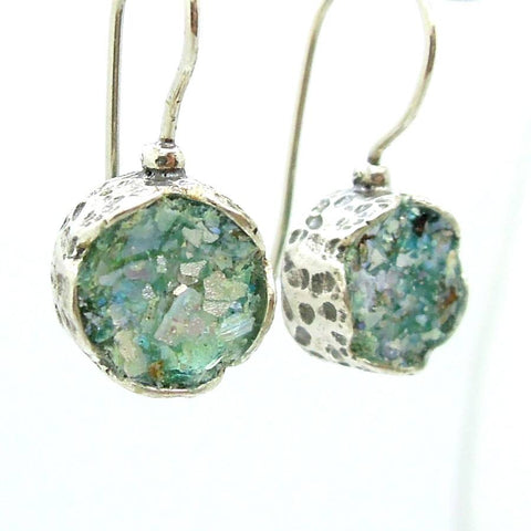 Earrings - Flower Shaped Roman Glass Earrings In Sterling Silver