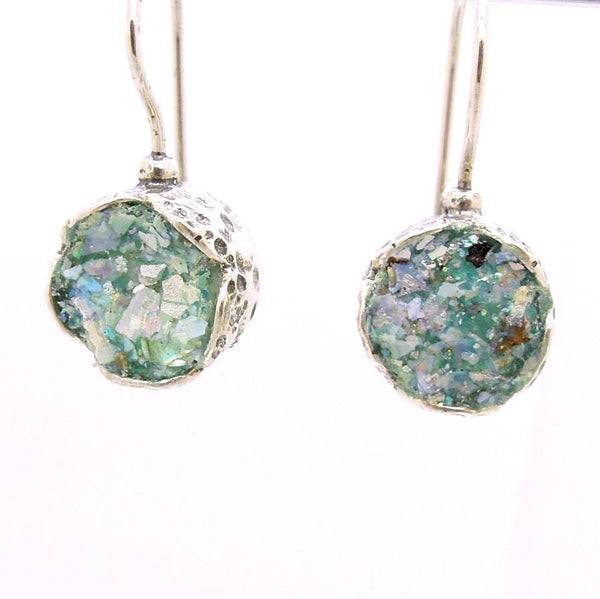 Earrings - Flower Shaped Roman Glass Earrings In Sterling Silver