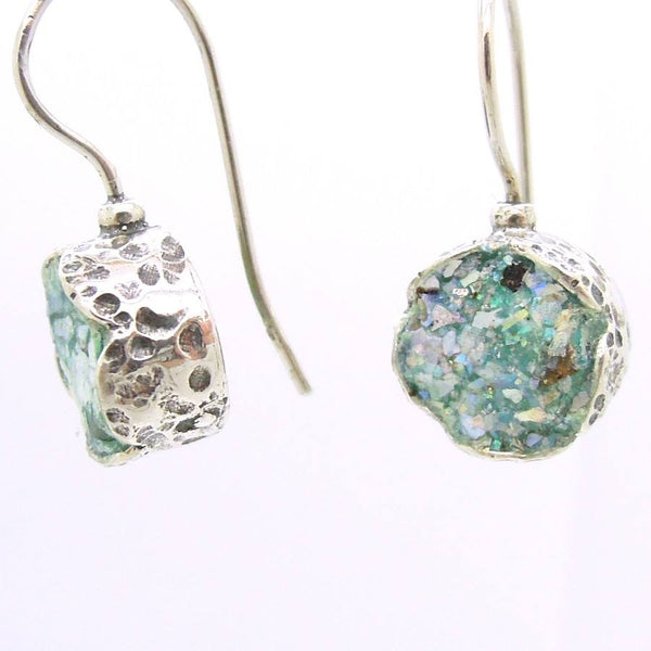 Earrings - Flower Shaped Roman Glass Earrings In Sterling Silver