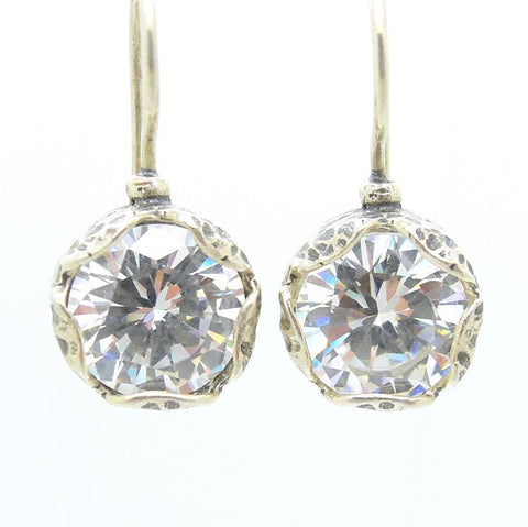 Earrings - Flower Shaped White Zircon Earrings In Sterling Silver