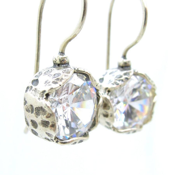 Earrings - Flower Shaped White Zircon Earrings In Sterling Silver