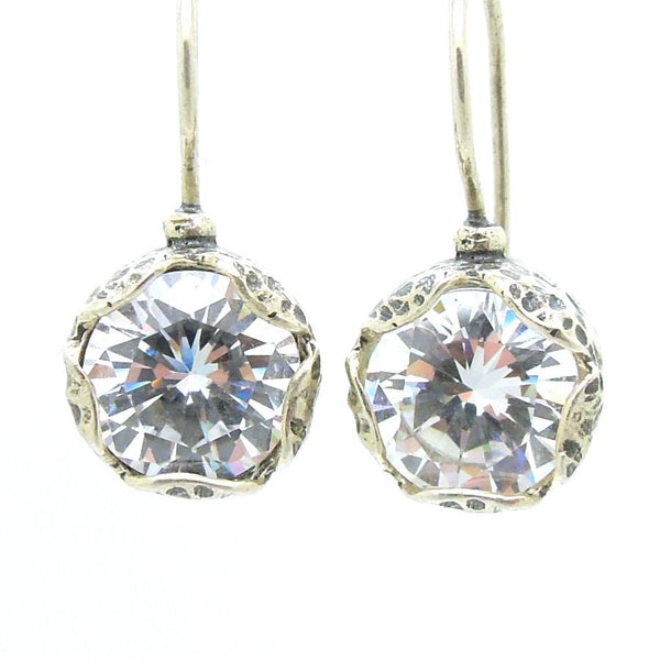 Earrings - Flower Shaped White Zircon Earrings In Sterling Silver