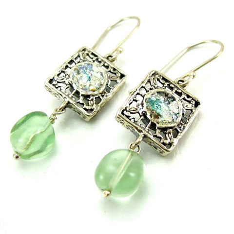 Earrings - Fluorite Stone And Roman Glass Earrings