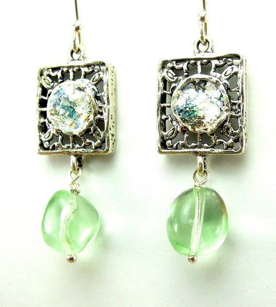 Earrings - Fluorite Stone And Roman Glass Earrings