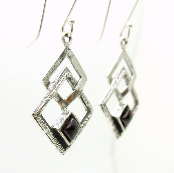 Earrings - Garnet Earrings With Gemstones Set In Sterling Silver