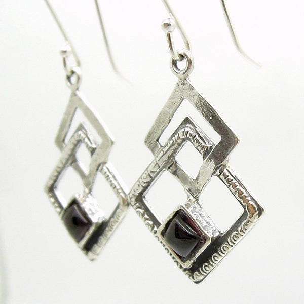 Earrings - Garnet Earrings With Gemstones Set In Sterling Silver