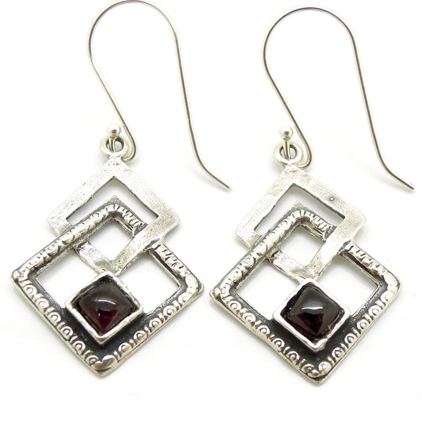 Earrings - Garnet Earrings With Gemstones Set In Sterling Silver