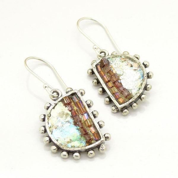 Earrings - Glass Beads And Roman Glass Earrings Half Circle
