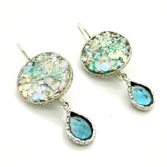 Earrings - Glass & Blue Zircon Drop Earrings