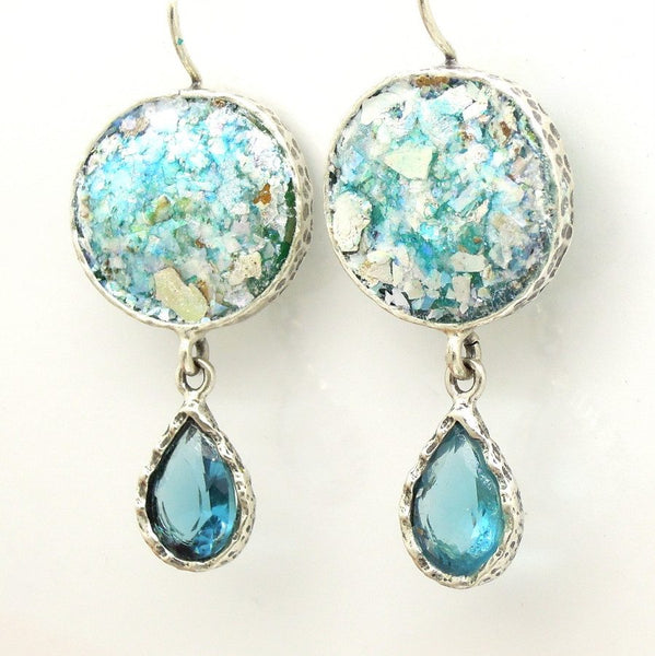 Earrings - Glass & Blue Zircon Drop Earrings