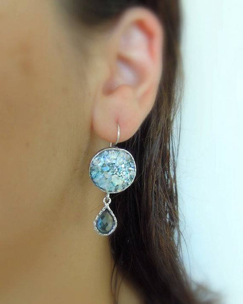 Earrings - Glass & Blue Zircon Drop Earrings