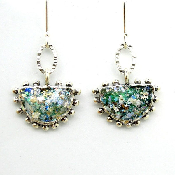 Earrings - Half Circle Silver And Roman Glass Earrings
