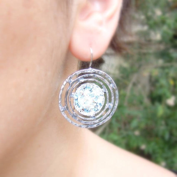 Earrings - Hammered Roman Glass And Silver Earrings