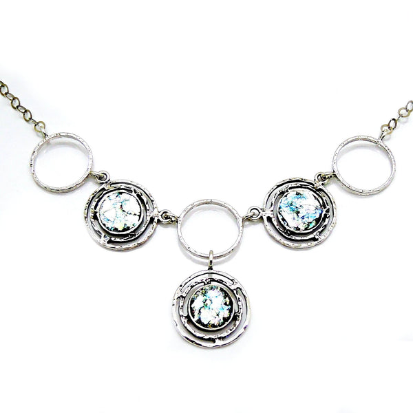 Earrings - Hammered Roman Glass And Silver Earrings