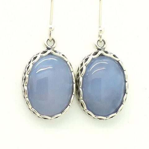 Earrings - Oval Chalcedony Silver And Gemstone Earrings