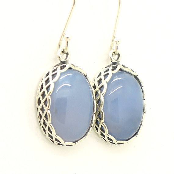Earrings - Oval Chalcedony Silver And Gemstone Earrings