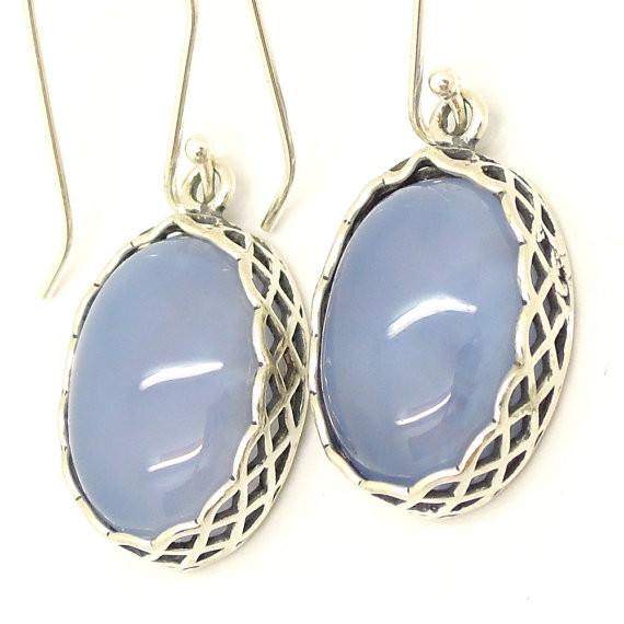 Earrings - Oval Chalcedony Silver And Gemstone Earrings