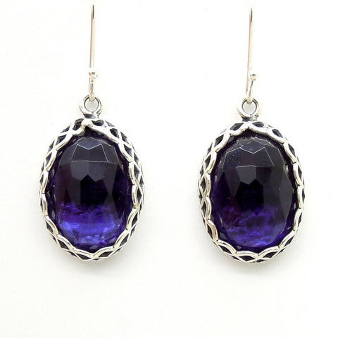 Earrings - Oval Purple Quartz Silver And Gemstone Earrings