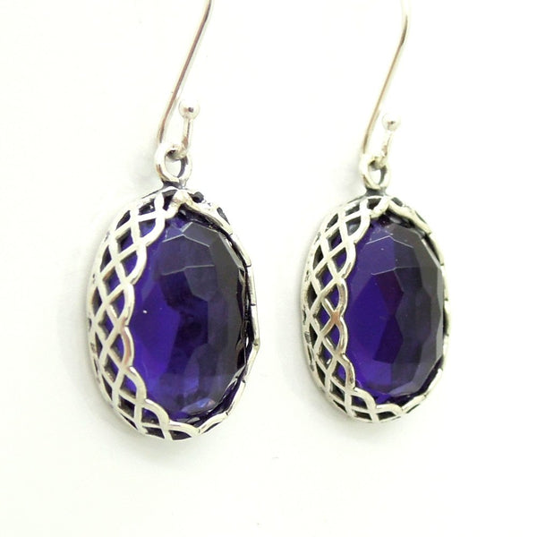 Earrings - Oval Purple Quartz Silver And Gemstone Earrings