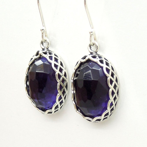 Earrings - Oval Purple Quartz Silver And Gemstone Earrings