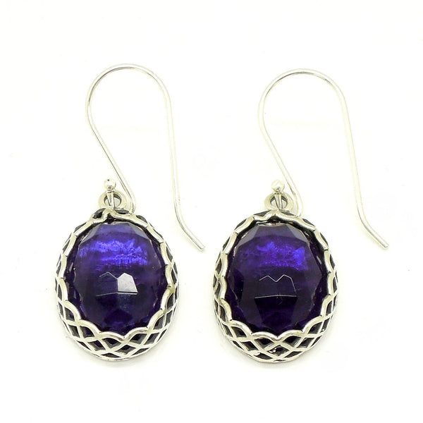 Earrings - Oval Purple Quartz Silver And Gemstone Earrings