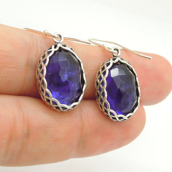 Earrings - Oval Purple Quartz Silver And Gemstone Earrings