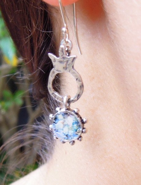 Earrings - Pomegranate And Circles Silver And Roman Glass Earrings