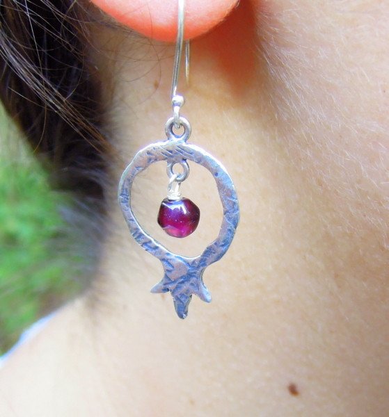 Earrings - Pomegranate And Garnet Earrings, Sterling Silver, Dangle Earrings
