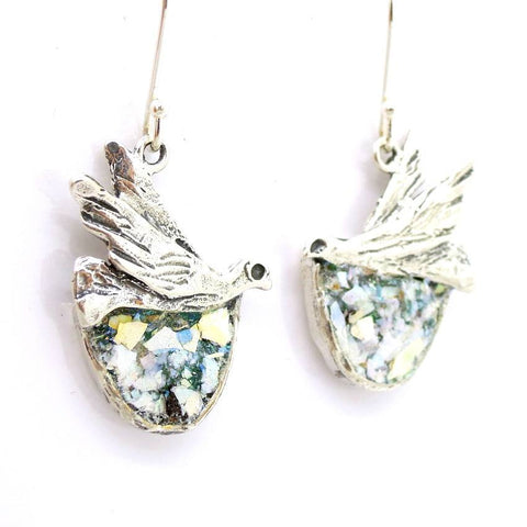 Earrings - Roman Glass And Silver Earrings -  Dove Design