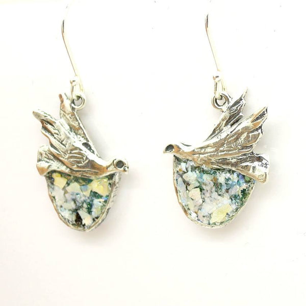 Earrings - Roman Glass And Silver Earrings -  Dove Design