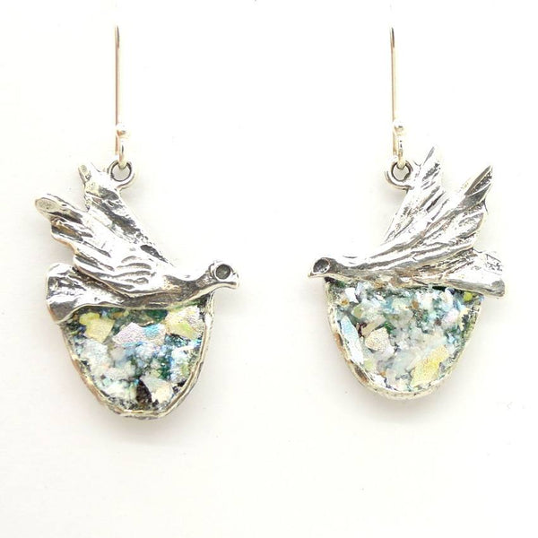 Earrings - Roman Glass And Silver Earrings -  Dove Design
