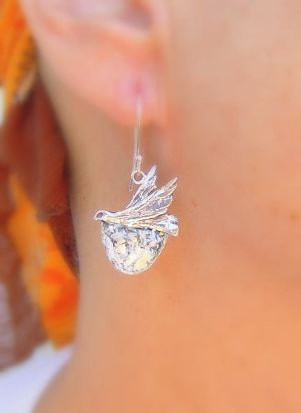 Earrings - Roman Glass And Silver Earrings -  Dove Design