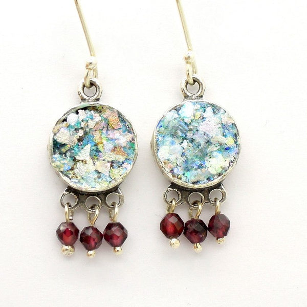 Earrings - Roman Glass And Silver Earrings - Garnet Gemstone Unique Design