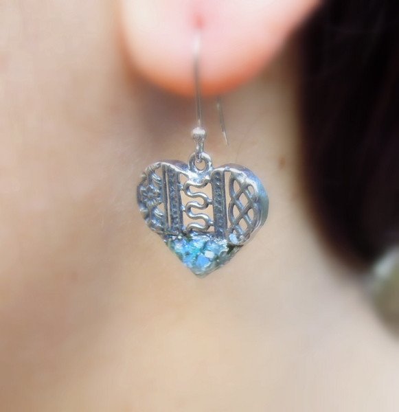Earrings - Roman Glass And Silver Earrings - Heart Shaped