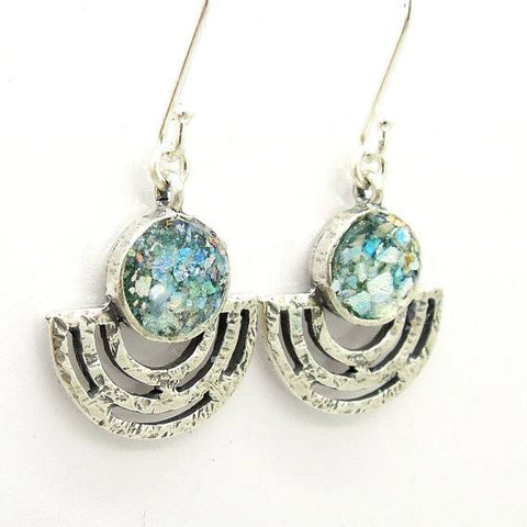 Earrings - Roman Glass And Silver Earrings - Unique Design