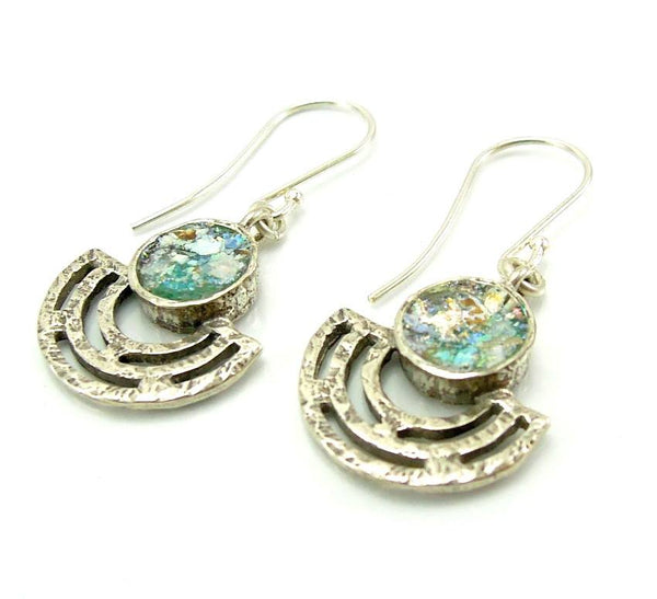 Earrings - Roman Glass And Silver Earrings - Unique Design