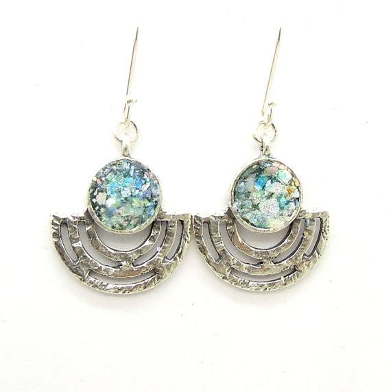 Earrings - Roman Glass And Silver Earrings - Unique Design