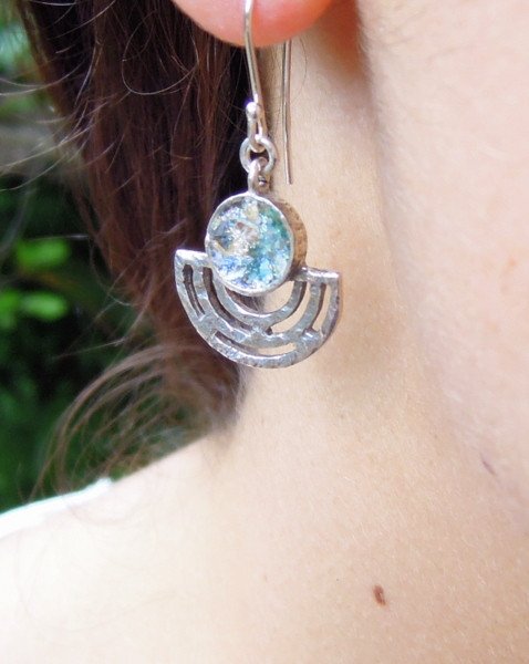 Earrings - Roman Glass And Silver Earrings - Unique Design